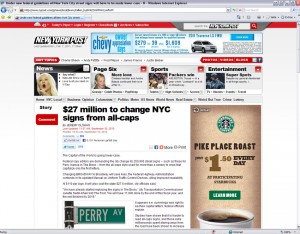 Website der New York Post mit Web-Banner von Starbucks