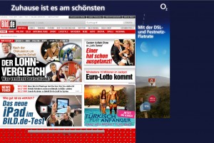 Webseite: Bild.de mit Wallpaper von O2